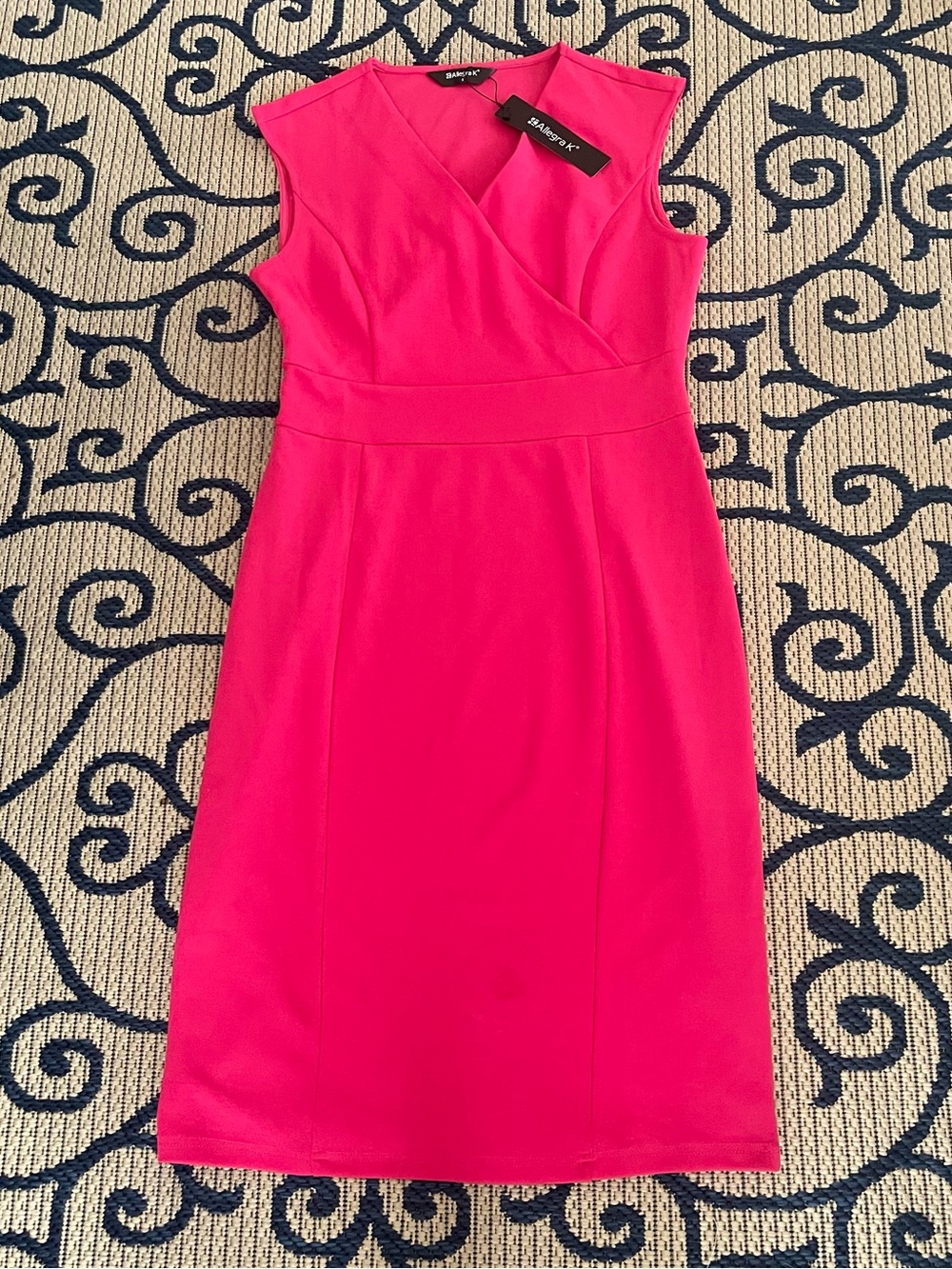 Allegra K Sleeveless Wrap-Front Midi Dress in Hot Pink